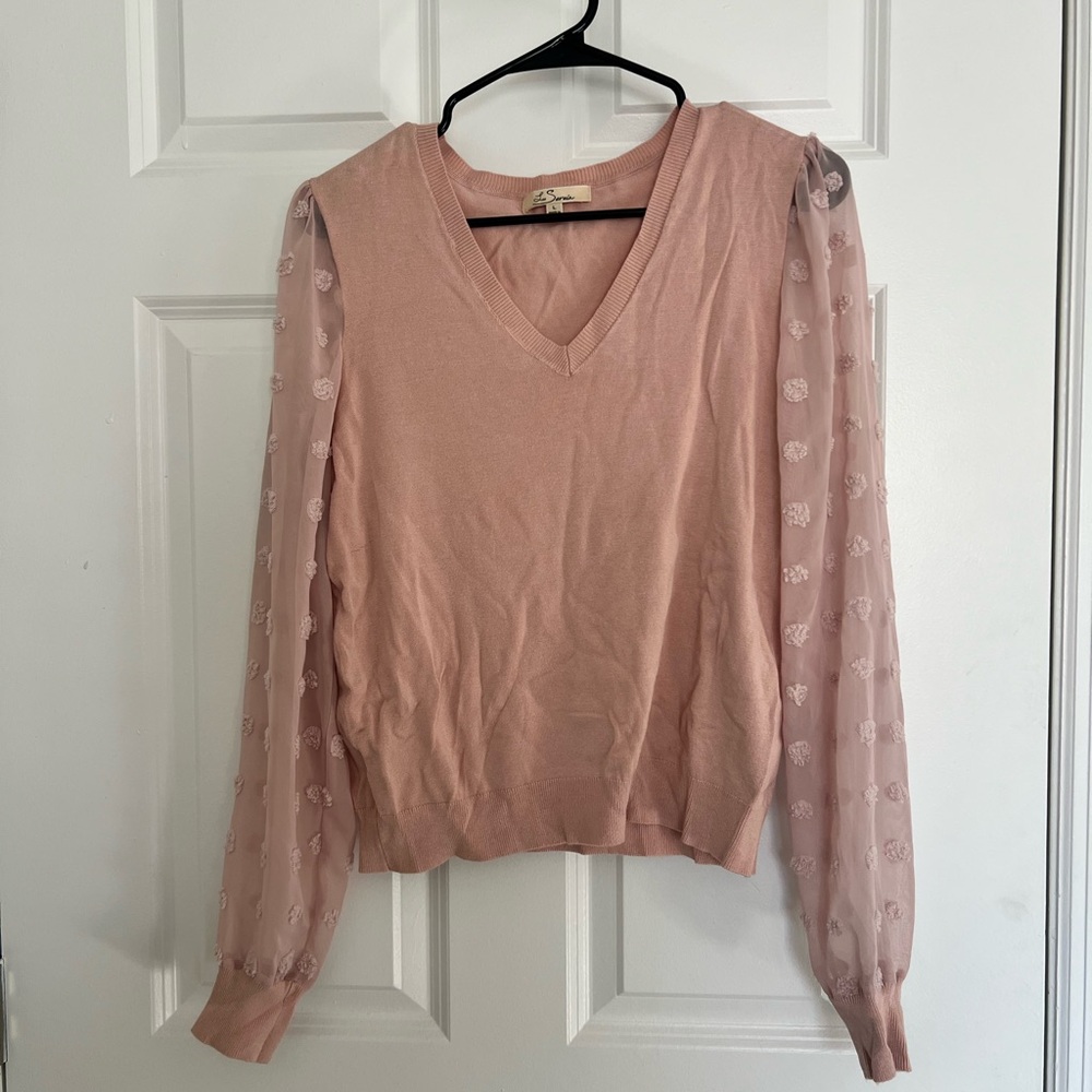 Le Serein Soft Pink V-Neck Sweater